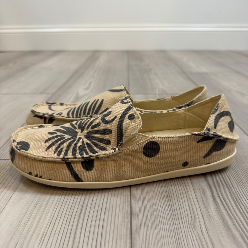 OluKai Nohea Canvas Print Loafers Womens 11 Deep Sea Swell Slip On Shoes 20220